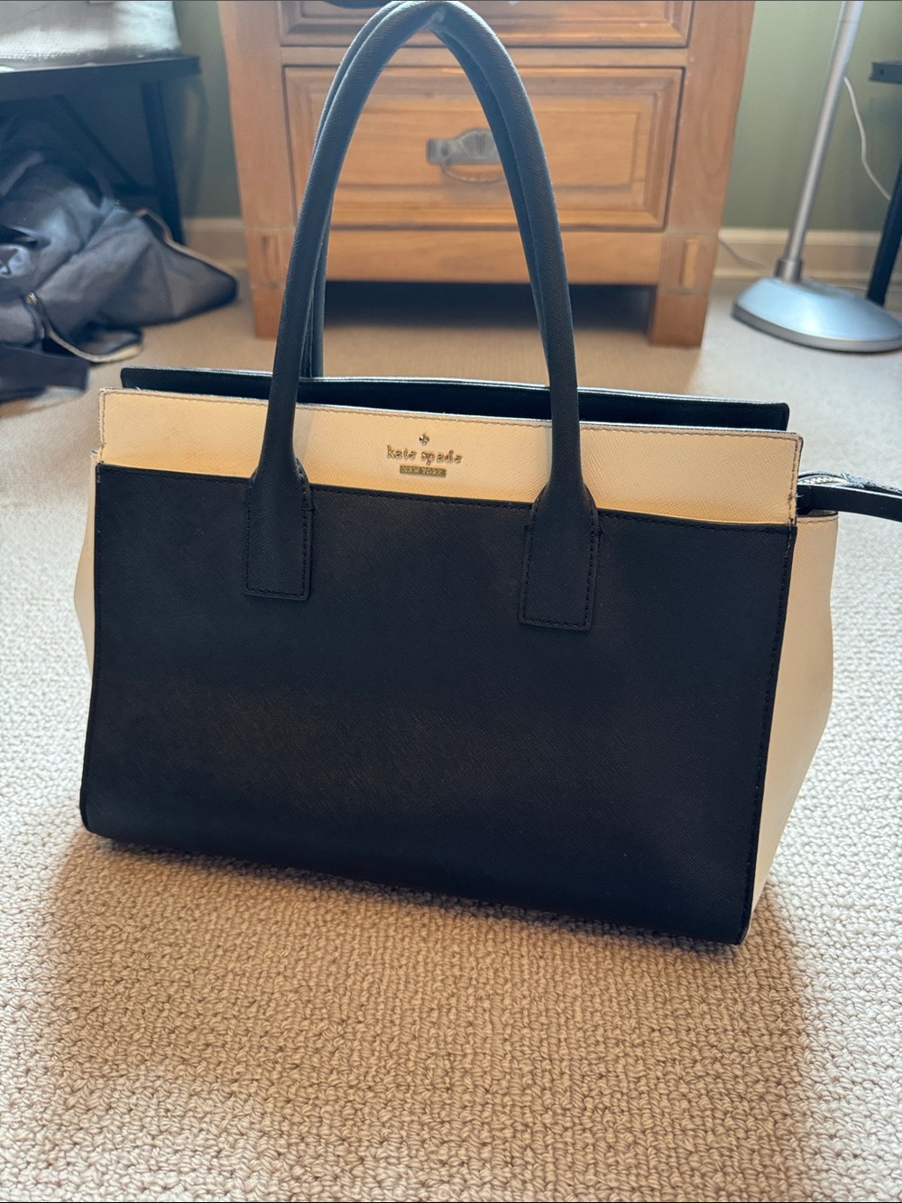 kate spade Black and Cream Colorblock Leather Satchel